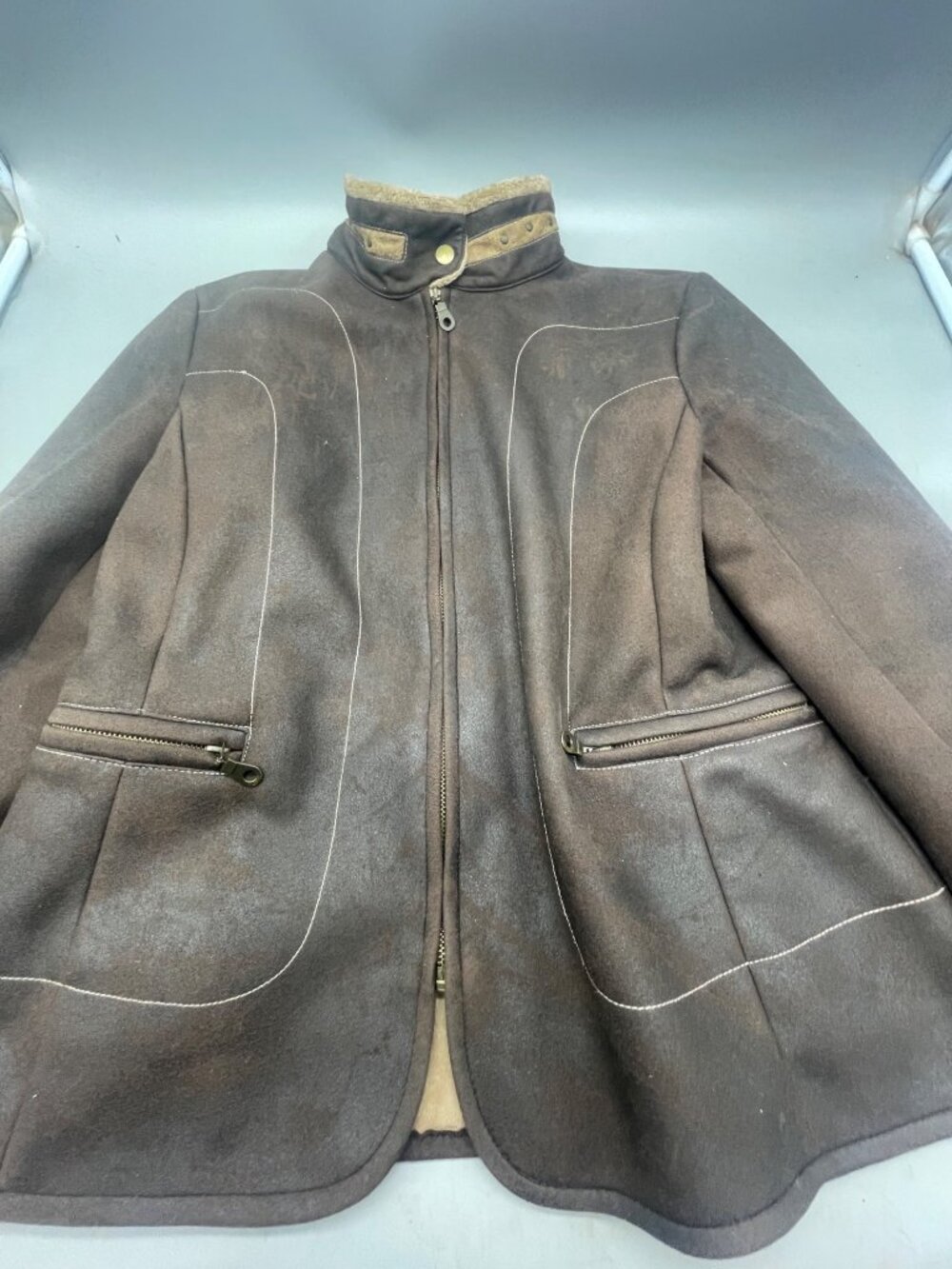 kristen blake women's jacket brown collar zip embellished polyester medium READ - Picture 3 of 11